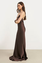 Satin Slinky Cowl Back Gown - Carob