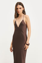 Satin Slinky Cowl Back Gown - Carob