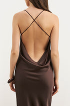 Satin Slinky Cowl Back Gown - Carob