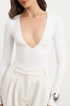 Longsleeve V Neck Plunge Bodysuit - White
