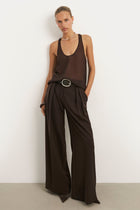 Sheer Plunge U Neck Tank Top - Carob