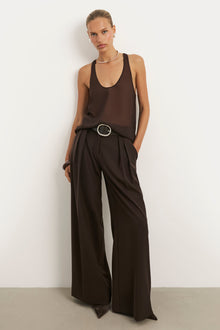 Sheer Plunge U Neck Tank Top - Carob