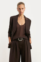 Sheer Plunge U Neck Tank Top - Carob