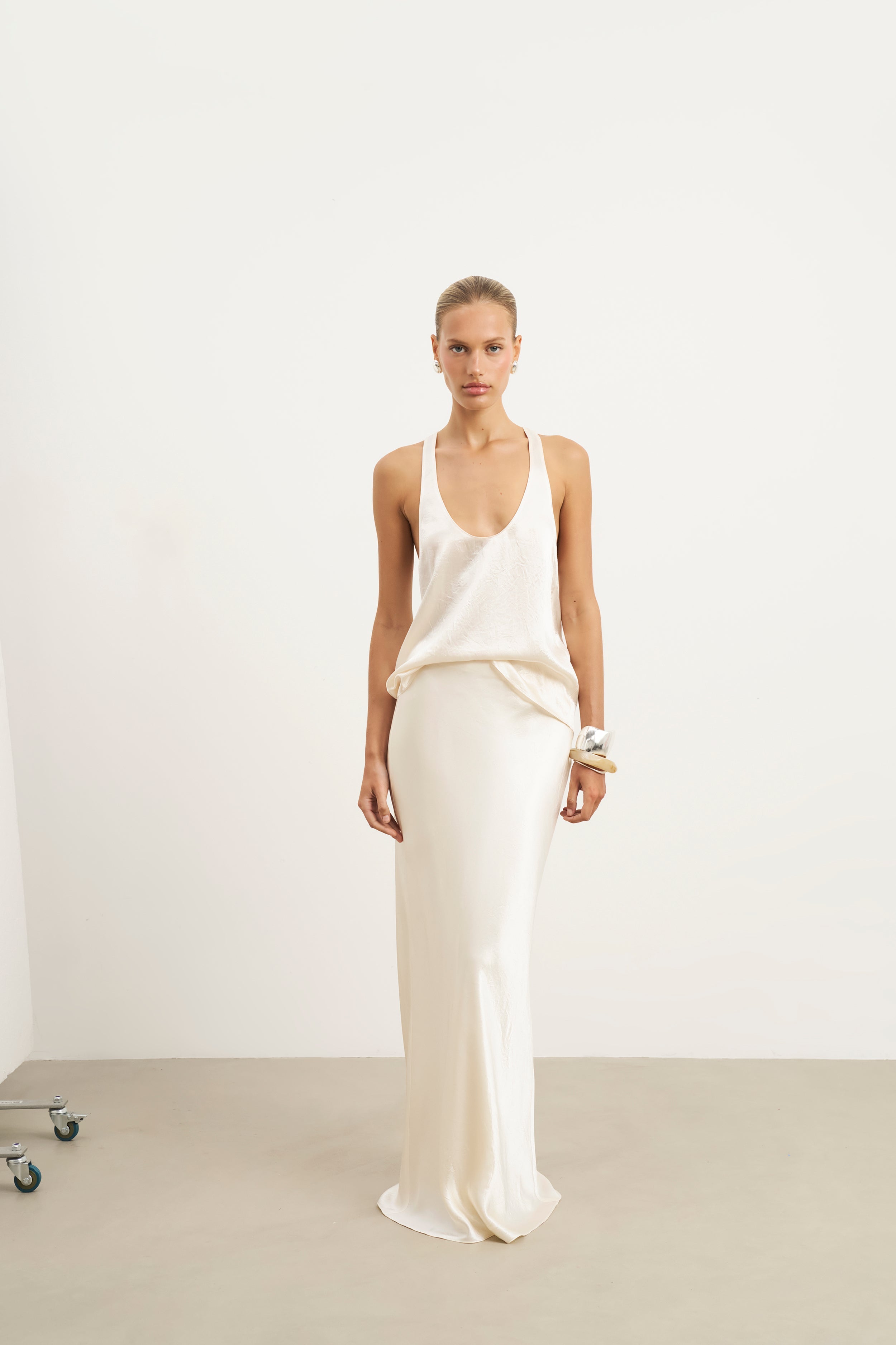 Crushed Satin Plunge U Neck Tank Top - Champagne | BOA