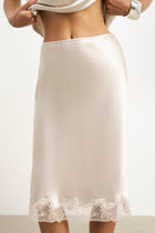 Satin Lace Detail Midi Skirt - Champagne