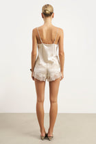 Satin Lace Detail Shorts - Champagne