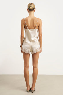 Satin Lace Detail Shorts - Champagne