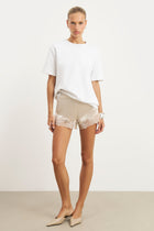 Satin Lace Detail Shorts - Champagne