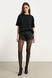 Satin Lace Detail Shorts - Black