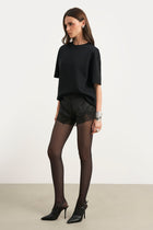 Satin Lace Detail Shorts - Black