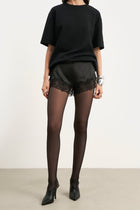 Satin Lace Detail Shorts - Black