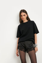 Satin Lace Detail Shorts - Black