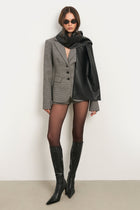 Single Breasted Cinched Waist Blazer - Houndstooth