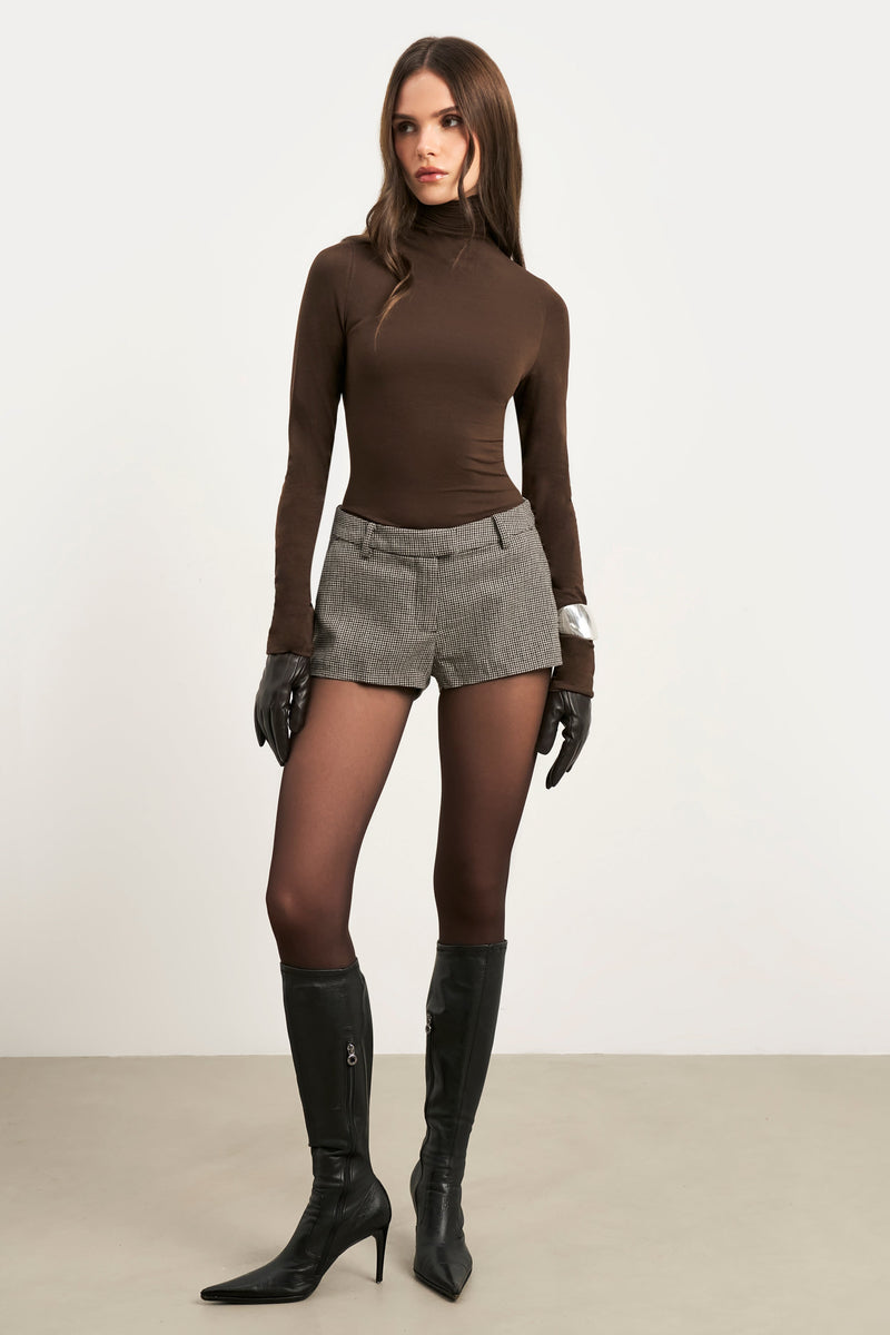 Tailored Mid Waisted Micro Shorts - Houndstooth