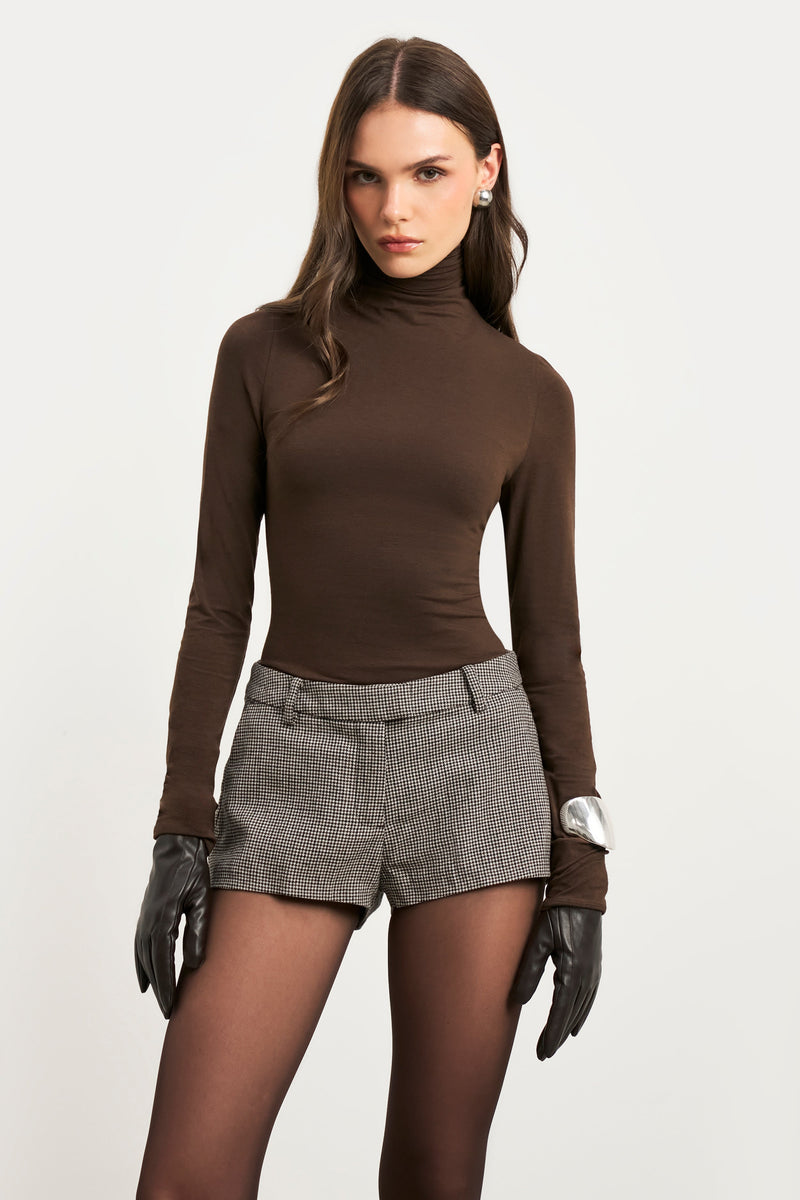 Tailored Mid Waisted Micro Shorts - Houndstooth