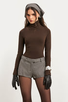 Tailored Mid Rise Micro Shorts - Houndstooth