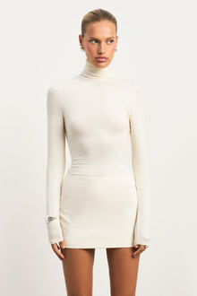 Semi Sheer High Neck Longsleeve Top -  Cream