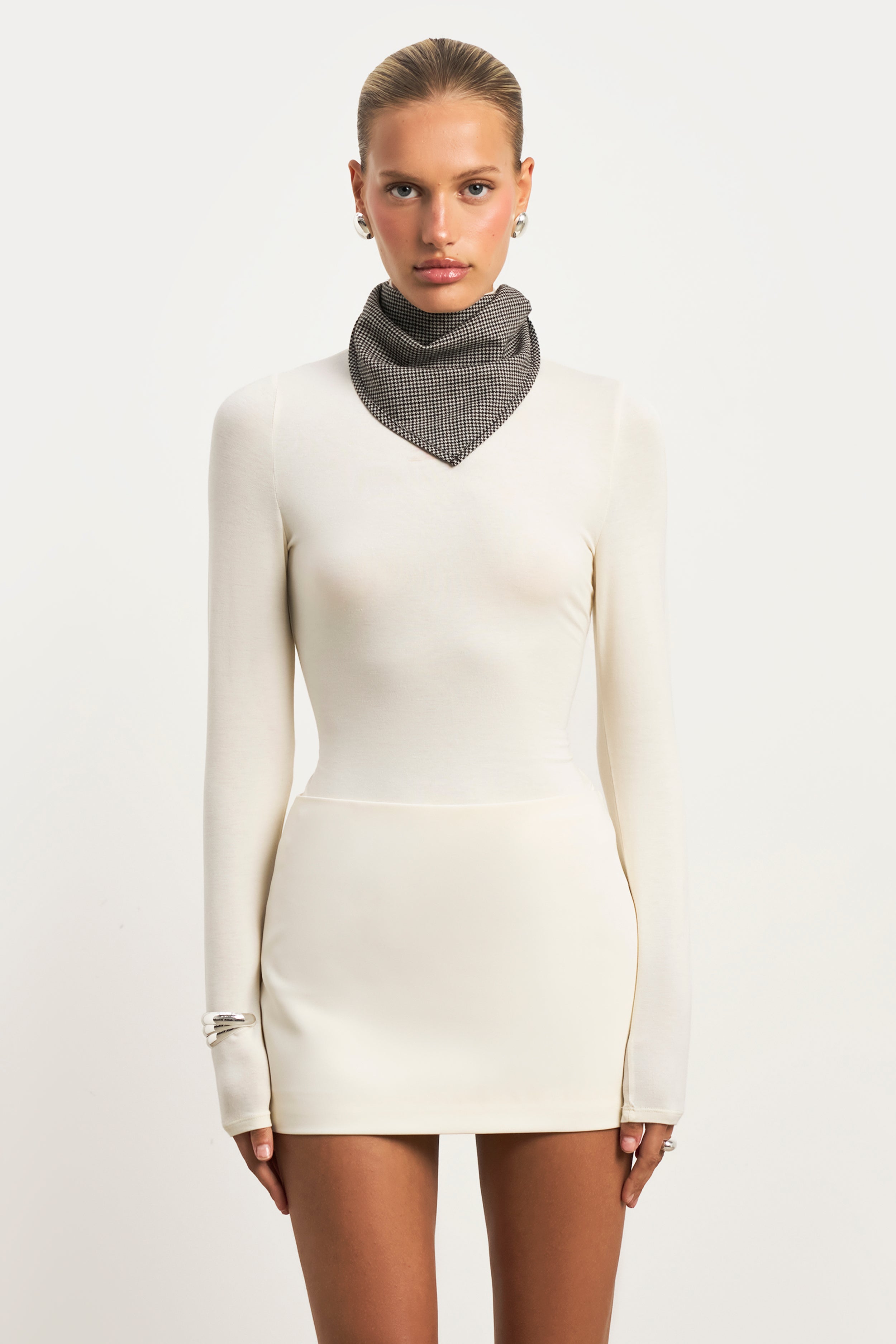 Semi Sheer High Neck Longsleeve Top - Cream | BOA