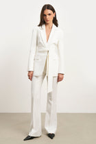 Classic Blazer With Belt - White