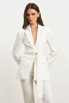 Classic Blazer With Belt - White