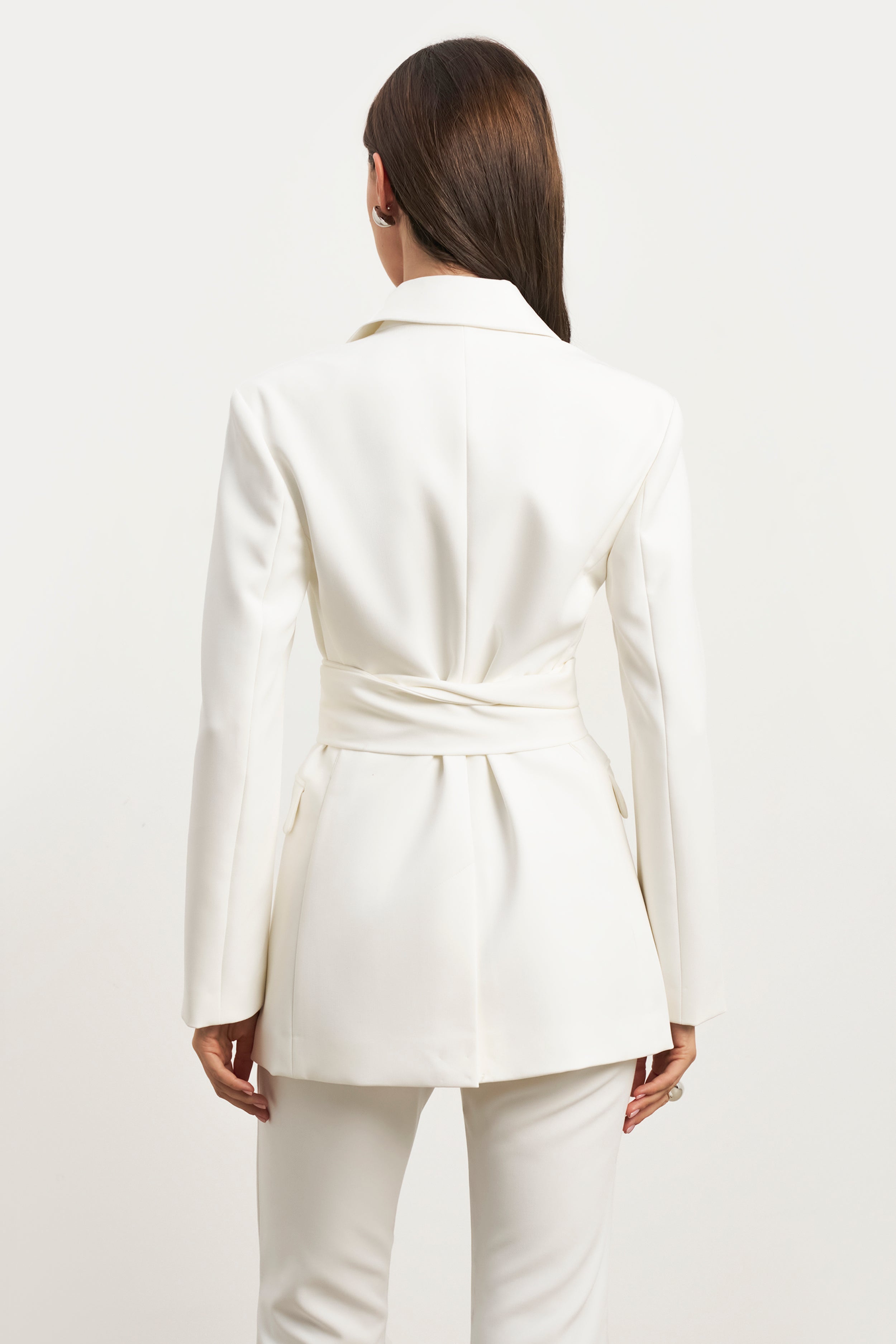 Classic Blazer With Belt - White | BOA