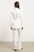 Classic Blazer With Belt - White
