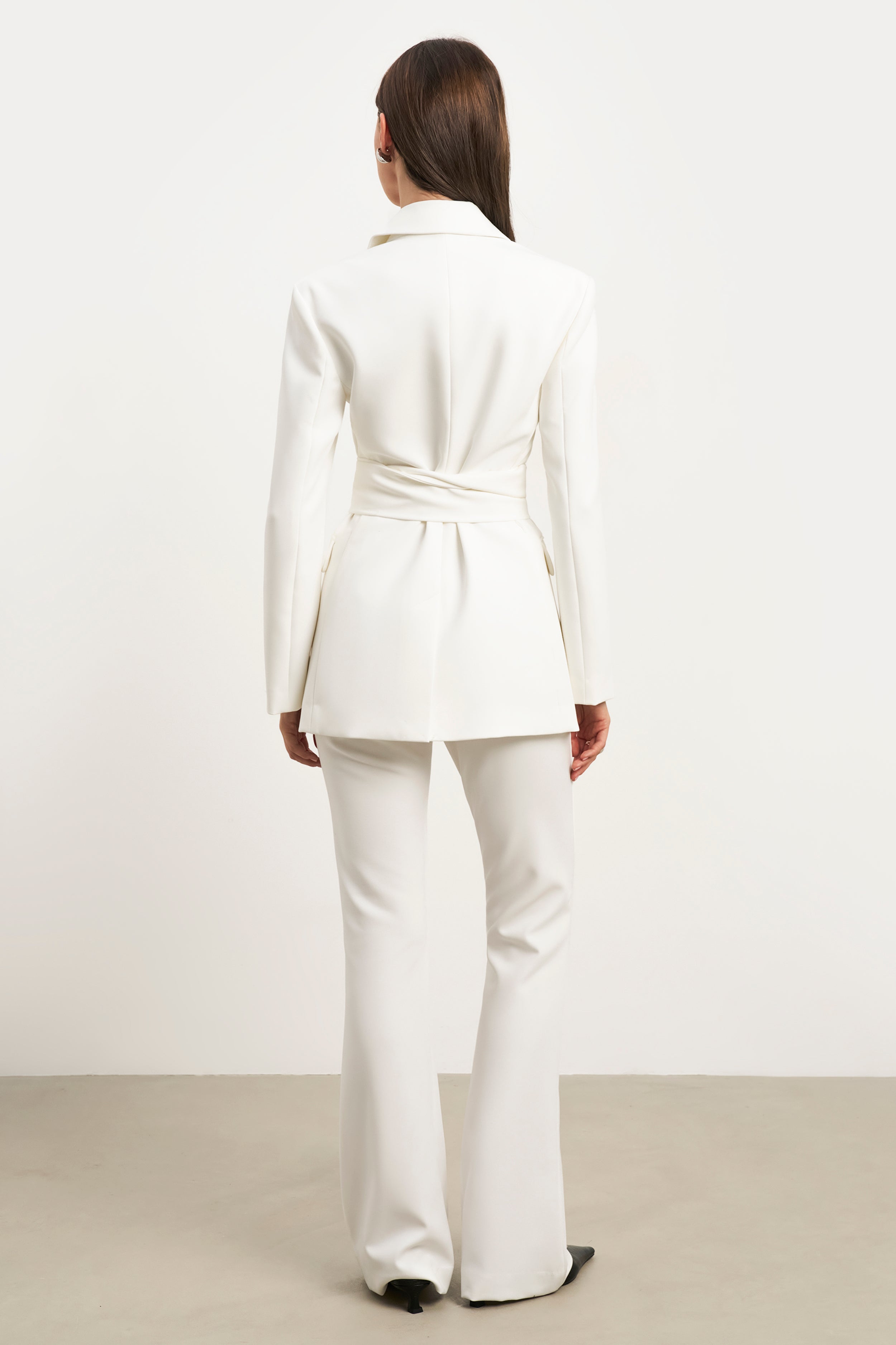 Classic Blazer With Belt - White
