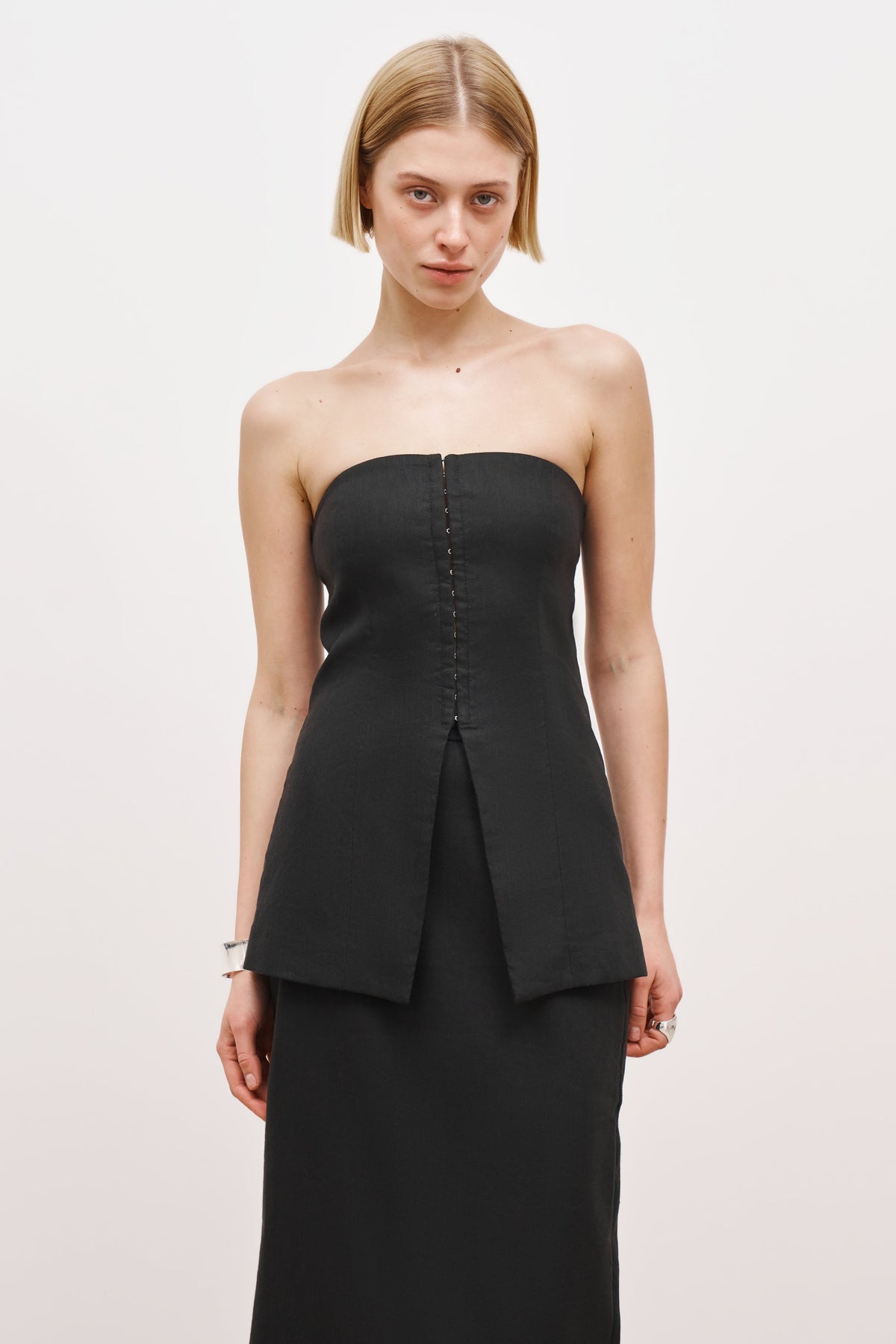 Fine-Knit Linen Twisted-Strap Bustier Top - Cream