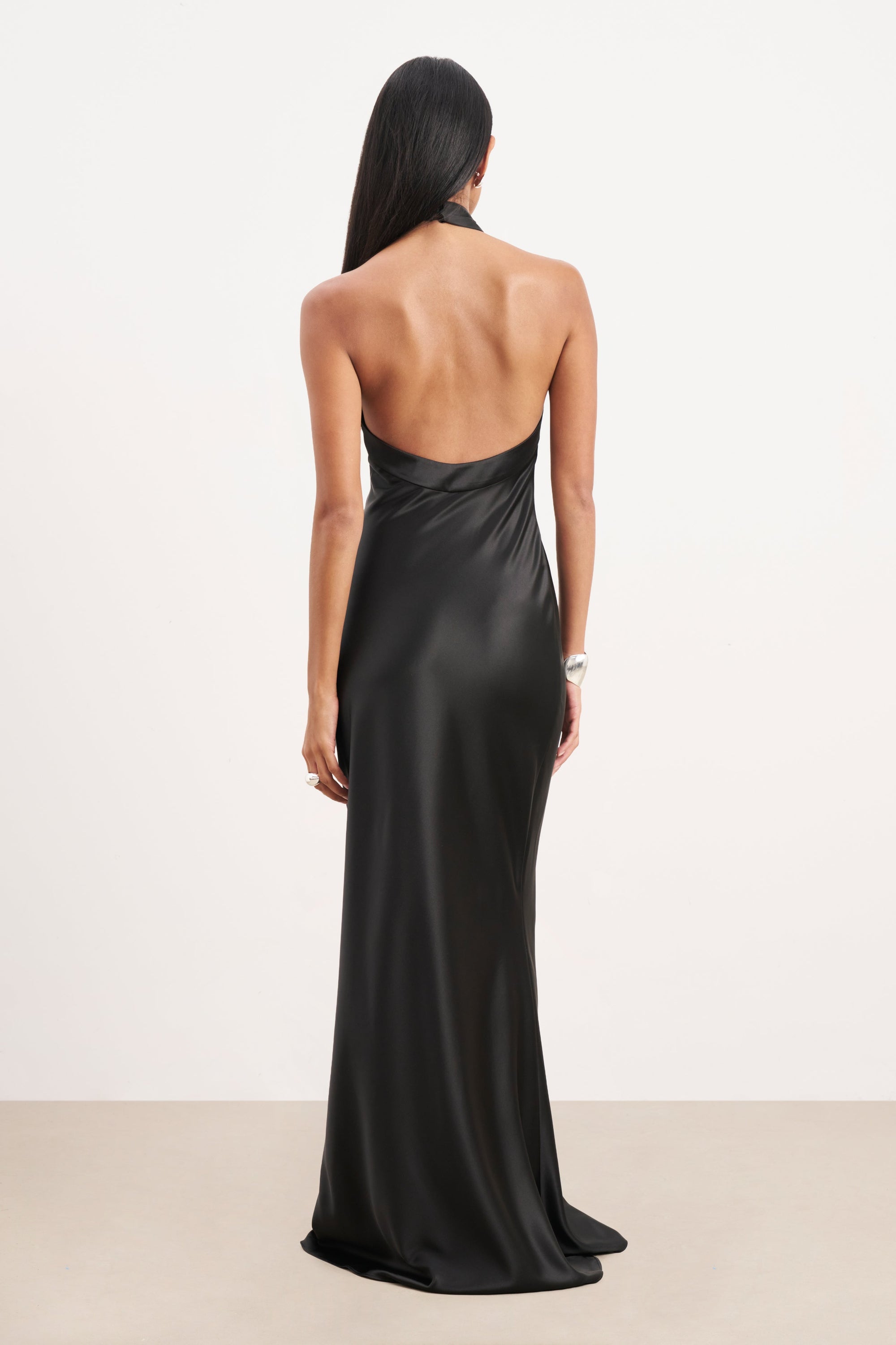 Satin Cross Strap Halter Gown - Black Satin Cross Strap Halter Gown - Black