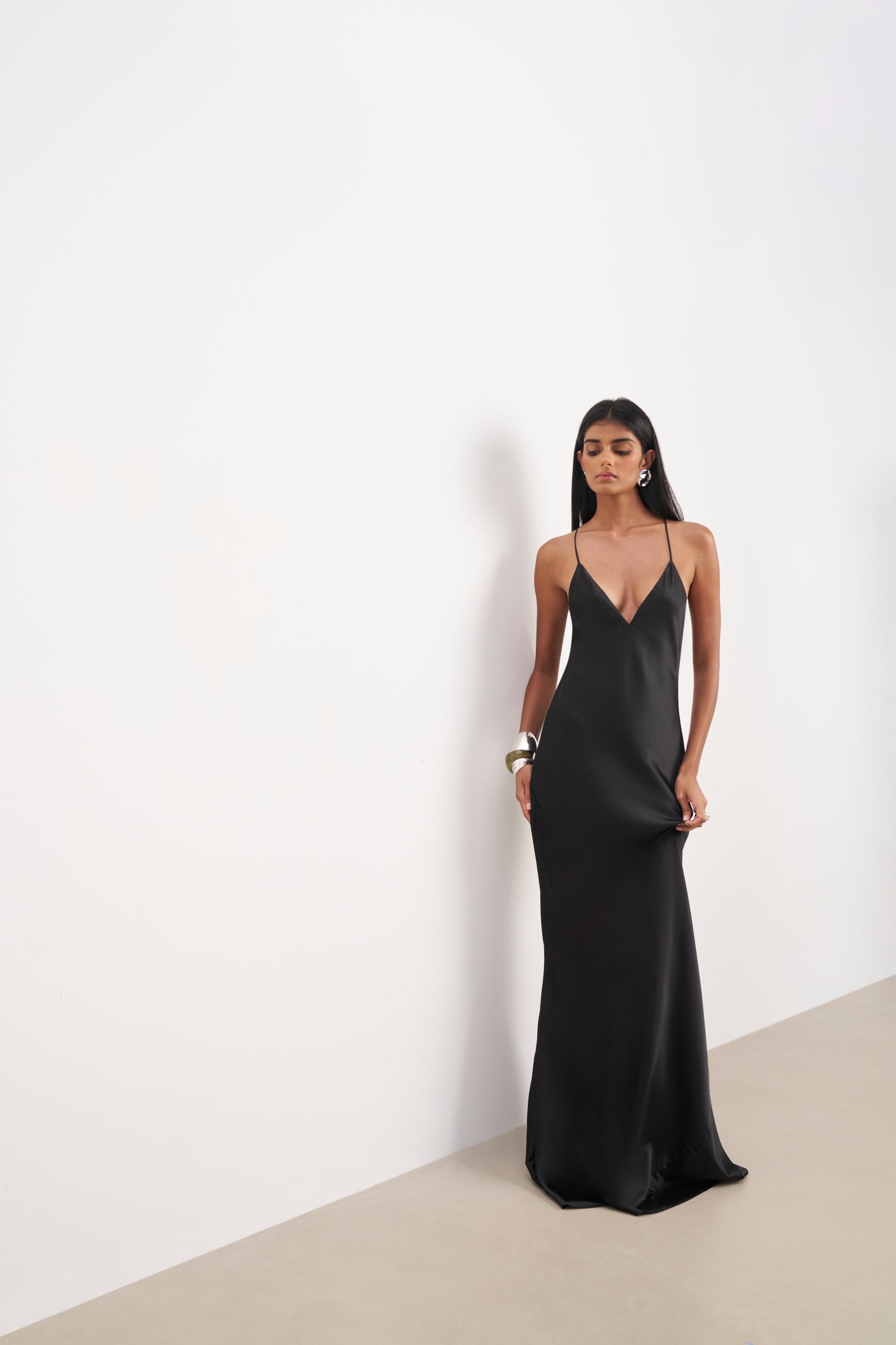 Satin Slinky Cowl Back Gown - Black | BOA Satin Slinky Cowl Back Gown - Black | BOA