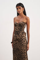 Corset Gown with Draped Hip - Leopard Print