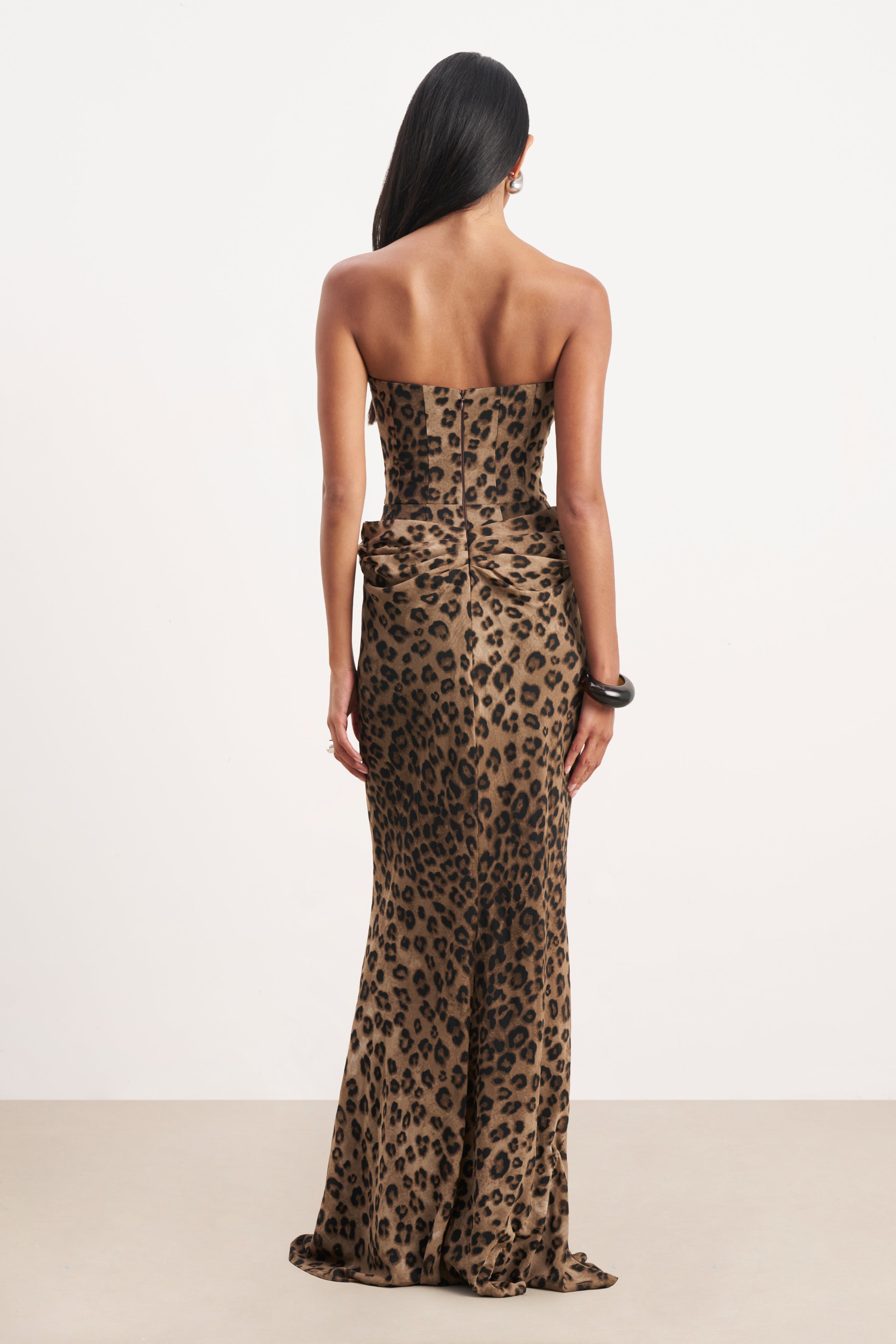 Corset Gown with Draped Hip - Leopard Print