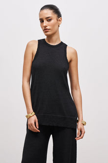 Crochet Knit Split Hem Tunic - Black