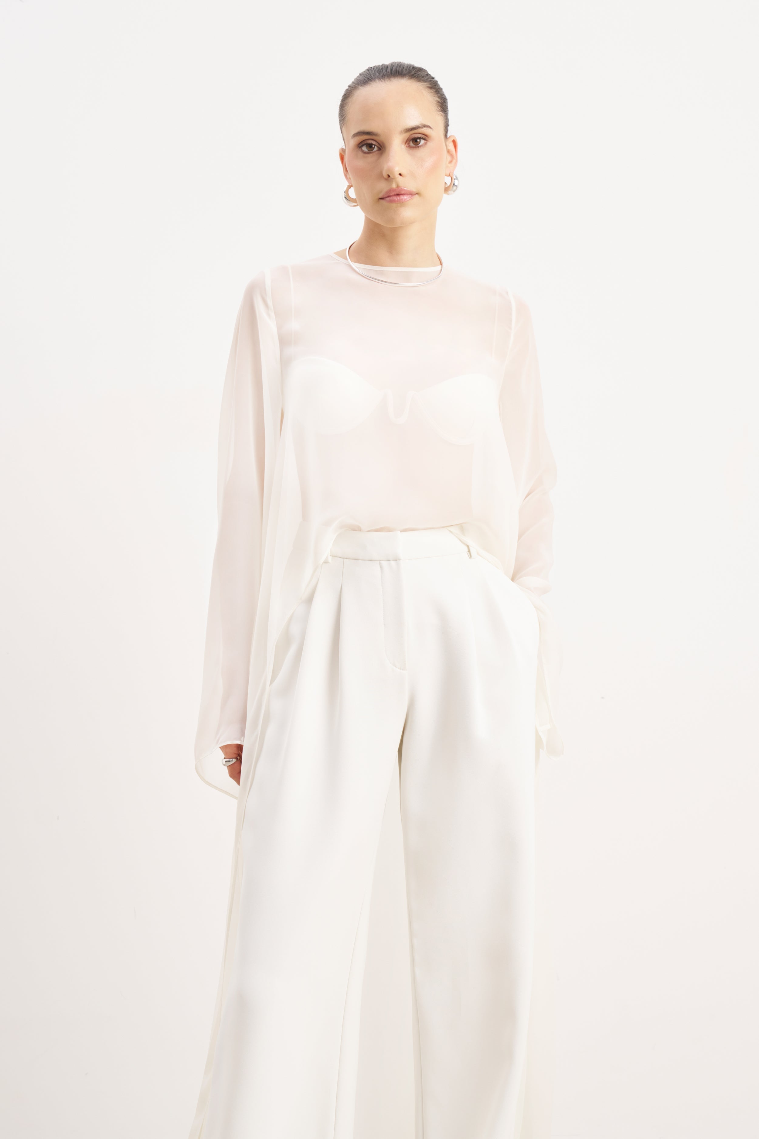 Sheer Chiffon Cape Blouse - Cream | BOA