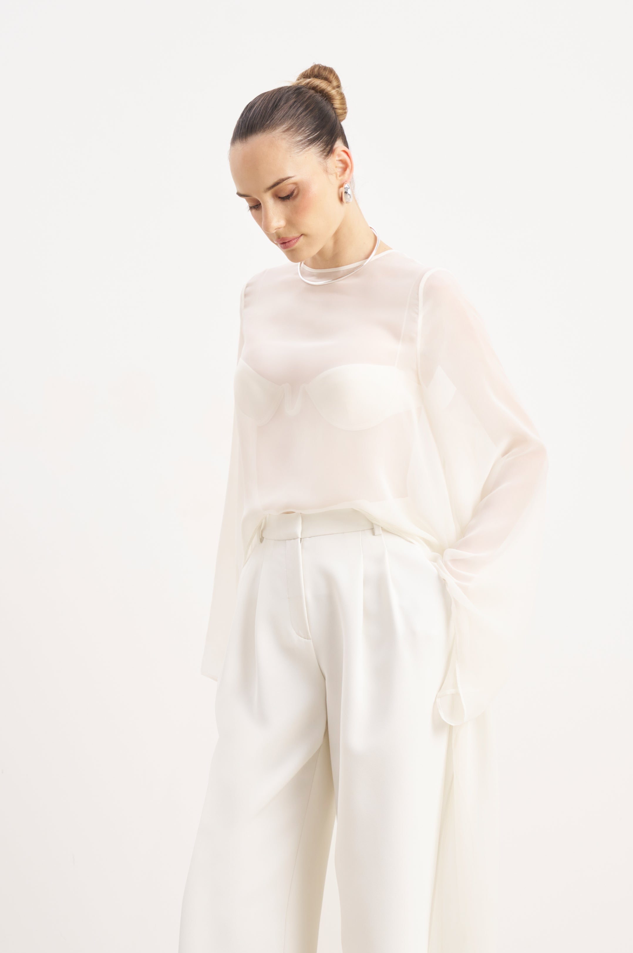 Sheer Chiffon Cape Blouse - Cream | BOA