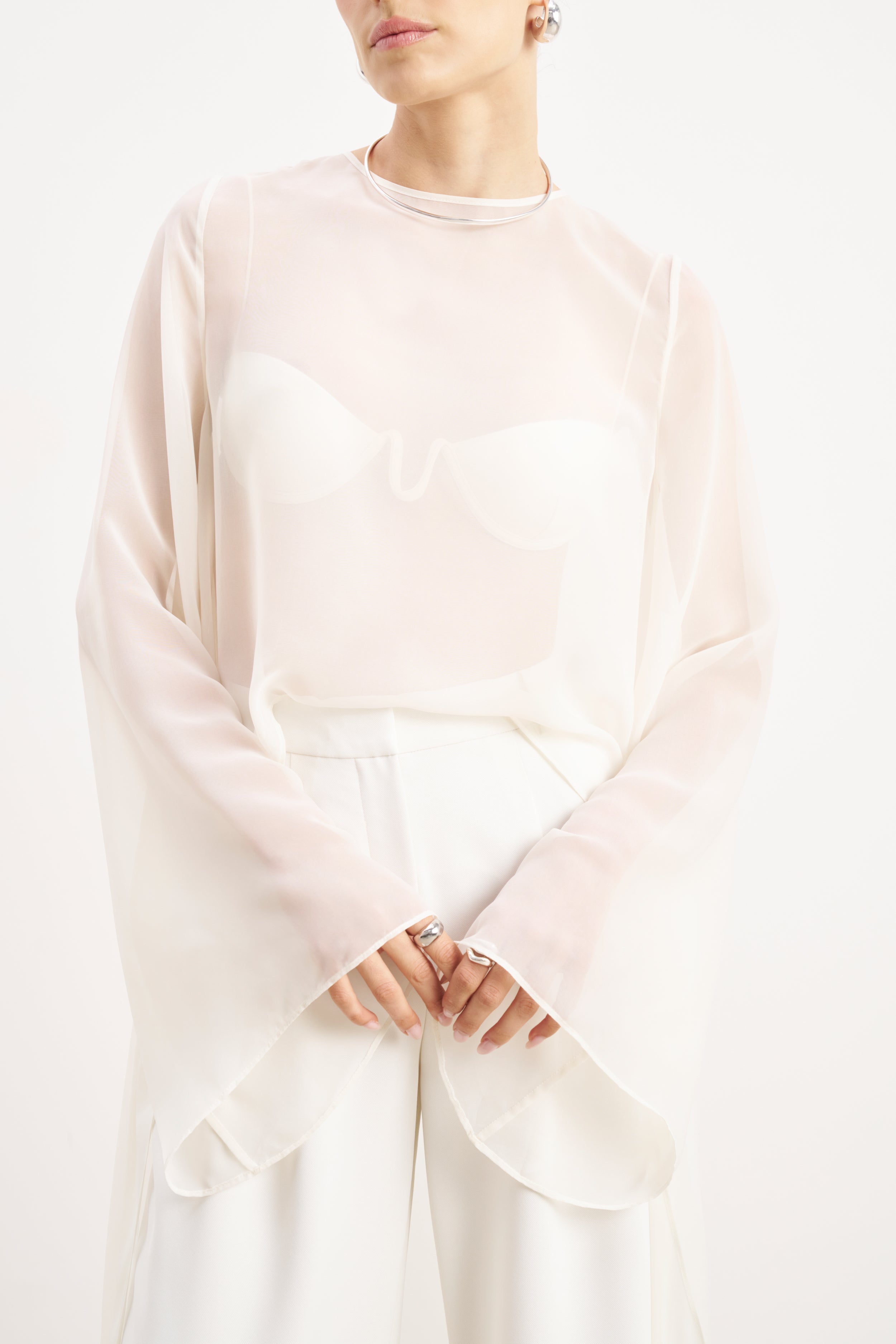 Sheer Chiffon Cape Blouse - Cream | BOA