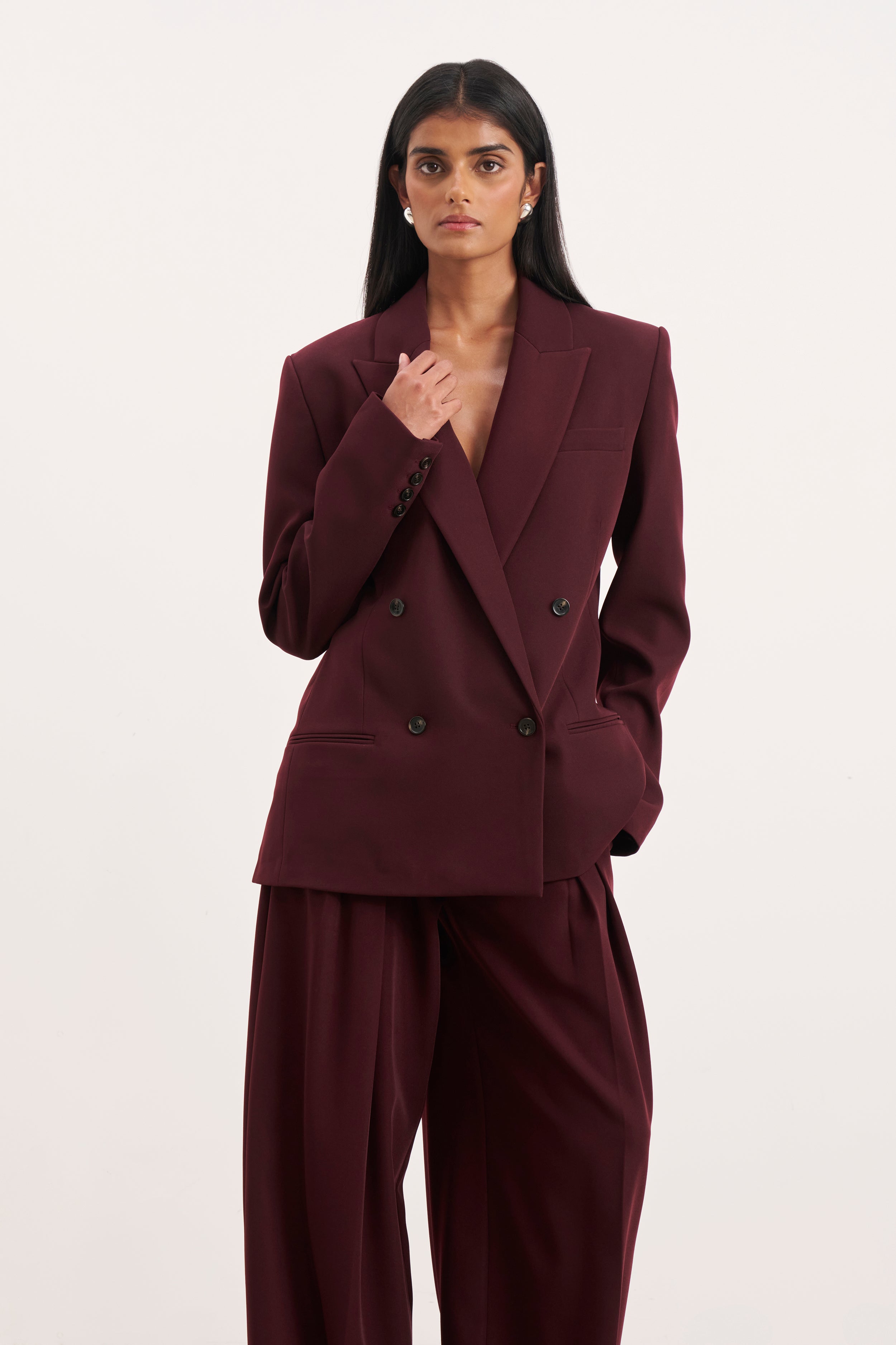 Dropped Waist Double Breasted Blazer - Mulberry | BOA