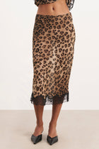 Chiffon Lace Detail Midi Skirt - Leopard Print