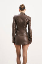 90's Slim Fit Leather Jacket - Carob