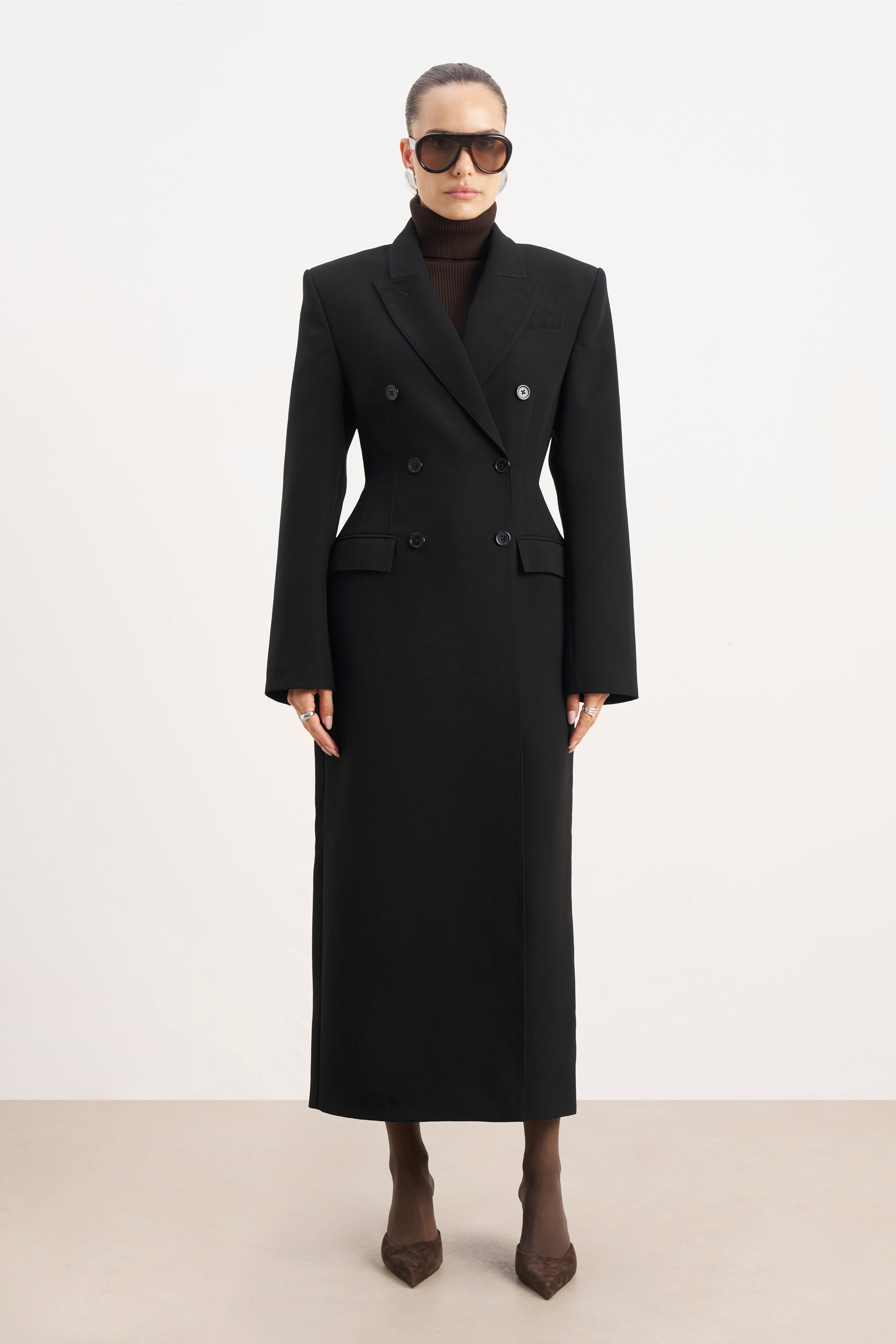 Structured Double Breasted Hourglass Coat - Black | BOA