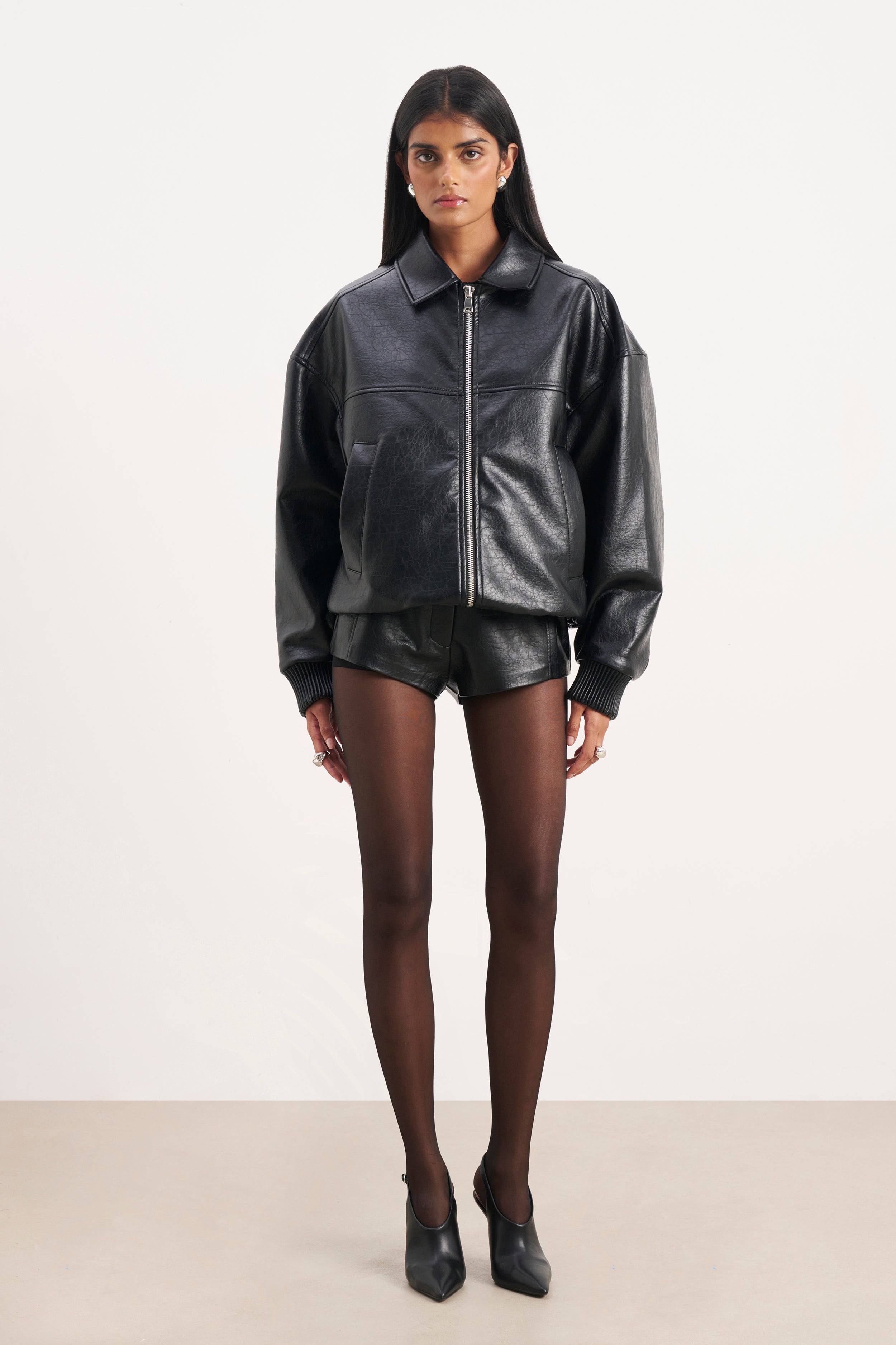 Vintage Leather Bomber Jacket - Black | BOA