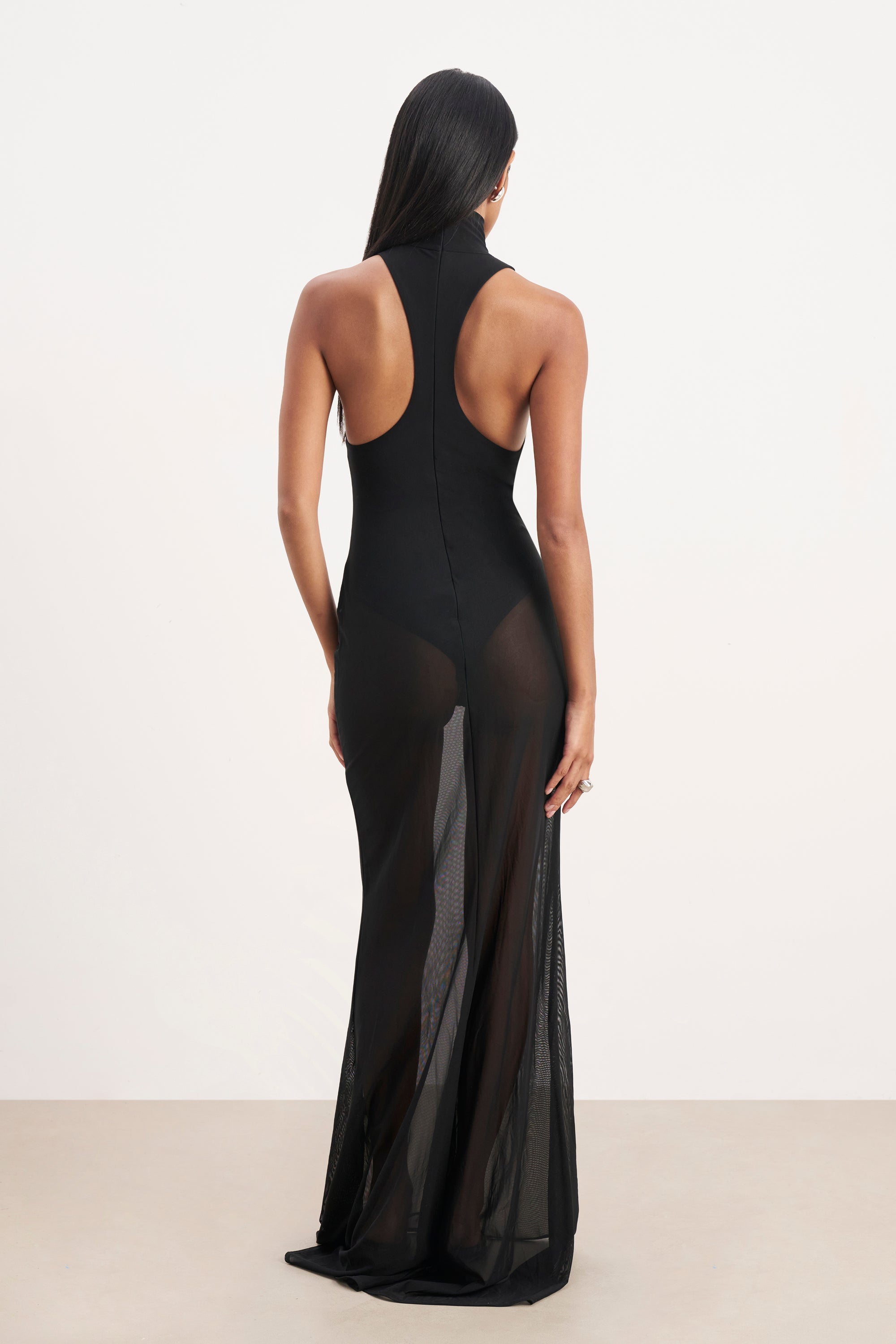 Sheer High Neck Racerback Gown - Black | BOA Sheer High Neck Racerback Gown - Black | BOA