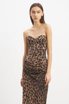 Corset Gown with Draped Hip - Leopard Print