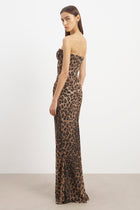 Corset Gown with Draped Hip - Leopard Print