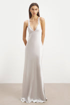 Crushed Satin Cross Back Gown - Chrome