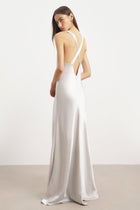 Crushed Satin Cross Back Gown - Chrome