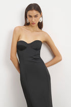 Satin Column Corset Maxi Dress - Black