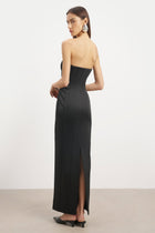Satin Column Corset Maxi Dress - Black