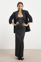 Satin Column Corset Maxi Dress - Black