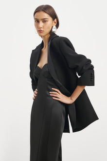 Satin Column Corset Maxi Dress - Black